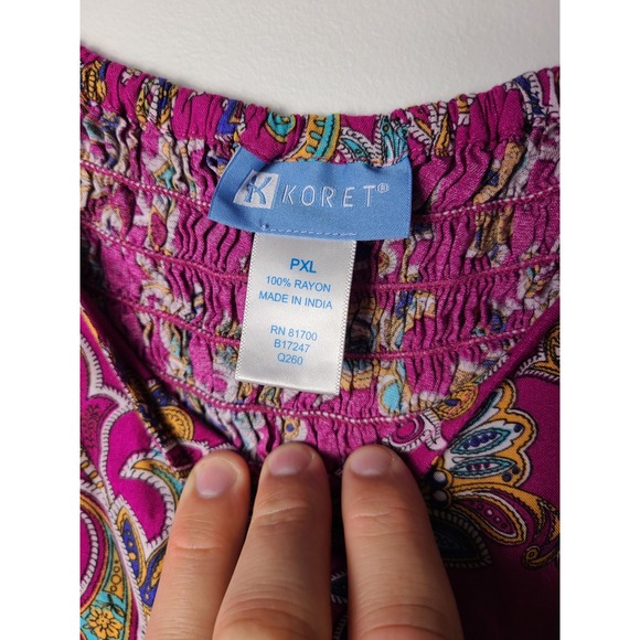 Koret Petite XL Magenta Paisley Button Smocked Midi Dress Boho Hippie Festival - Picture 3 of 4